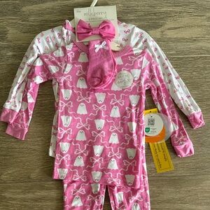Milkberry bamboo six piece set | pink bow halloween